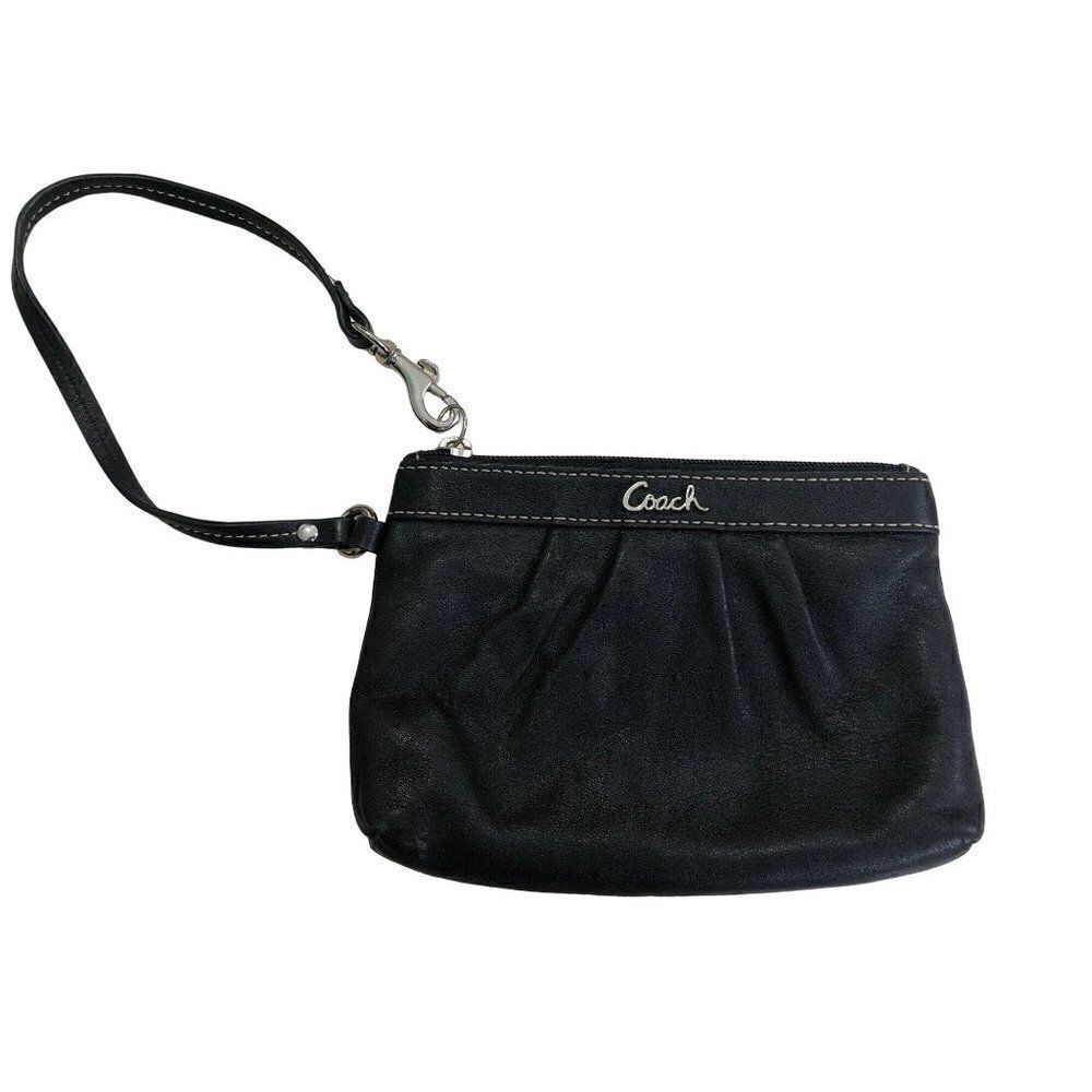 Coach Wristlet Clutch Black Pleated Leather